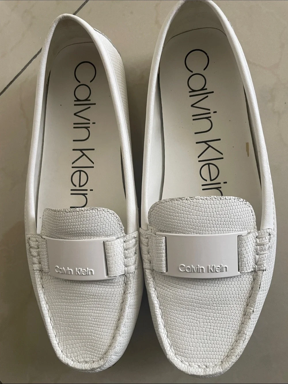 Calvin Klein White Textured Slip-On Loafers